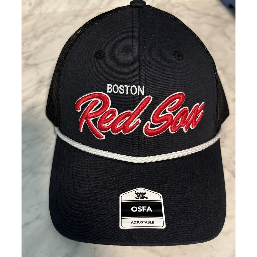 Boston Redsox Trucker Hat With Rope Detail Around Brim Adjustable Mesh Back OSFA